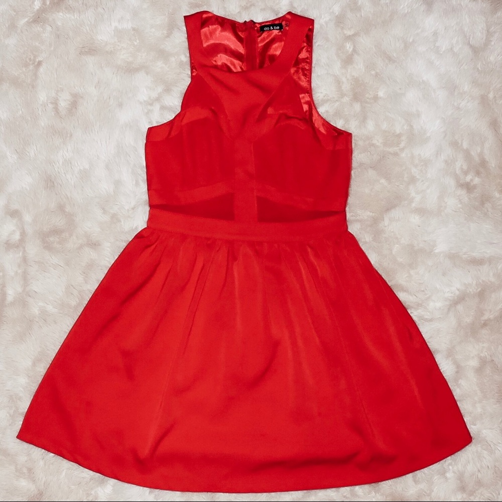 TOBI; DO & BE Red Fit & Flare Dress with Cut-Outs - Picture 3 of 5